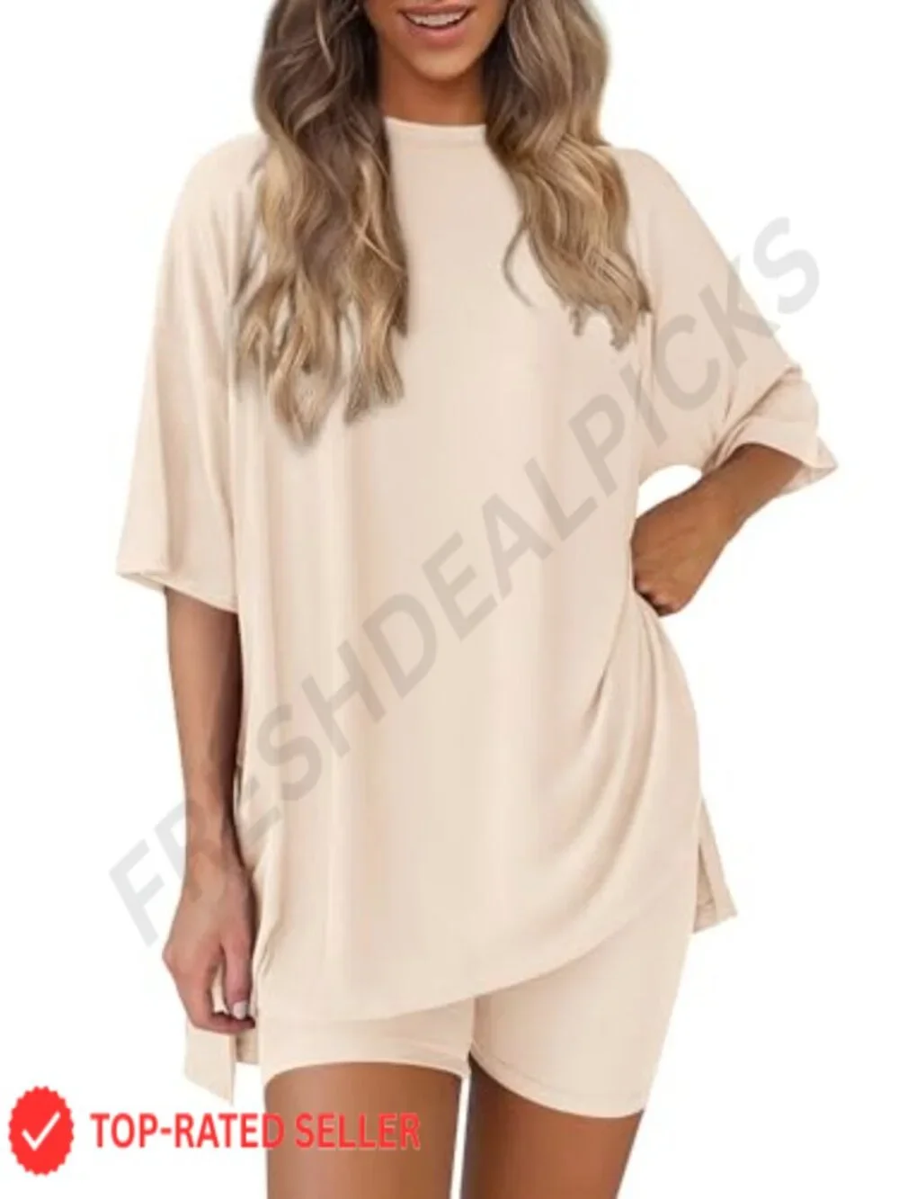 Women's 2 Piece Lounge Set Oversized T-Shirt & Biker Shorts with Pockets